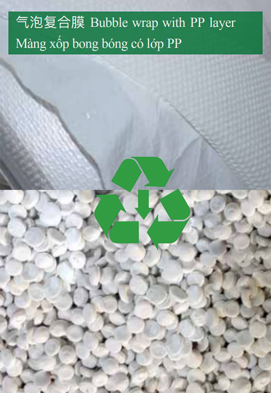 Sản xuất hạt nhựa từ màng xốp bong bóng có lớp PP